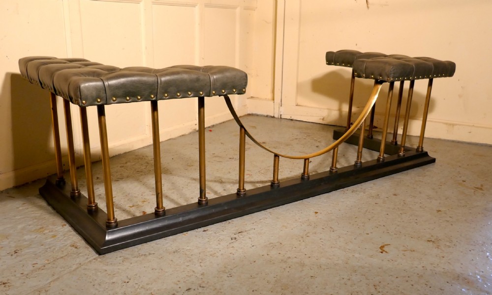 Large Brass and Iron Club Fender, with Leather Seats View II
