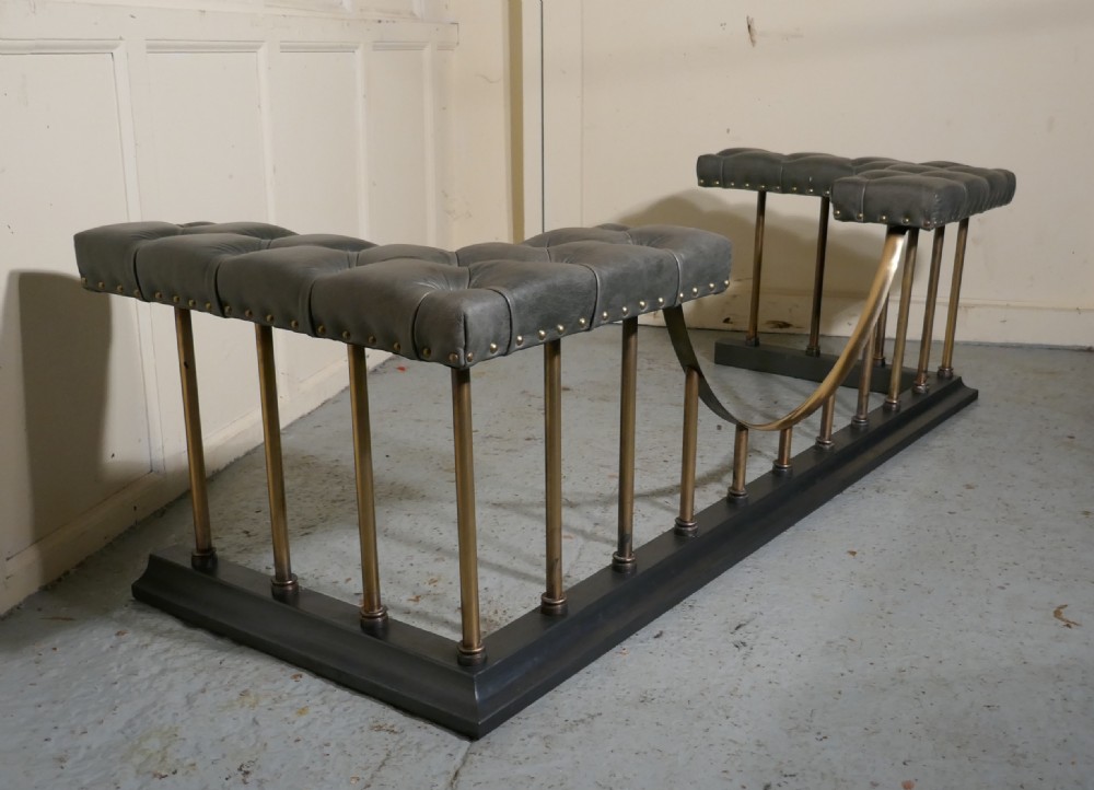 Large Brass and Iron Club Fender, with Leather Seats View III
