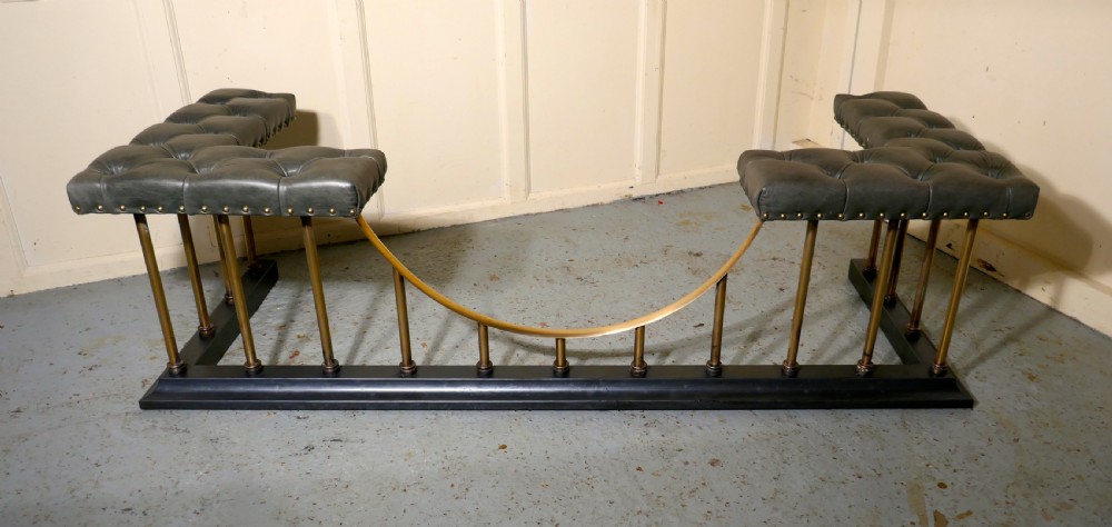 Large Brass and Iron Club Fender, with Leather Seats View V