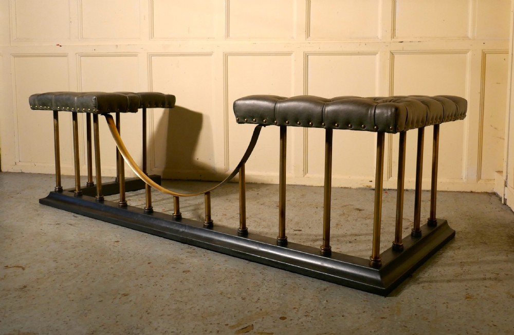 Large Brass and Iron Club Fender, with Leather Seats View VII
