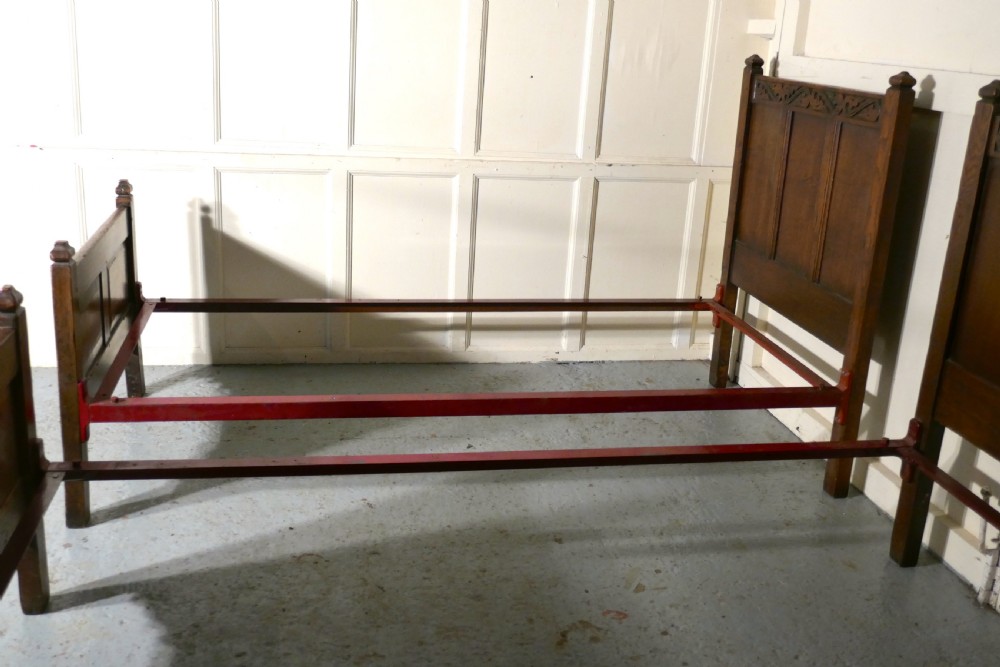 Pair of Arts and Crafts Gothic Oak Twin Beds View II