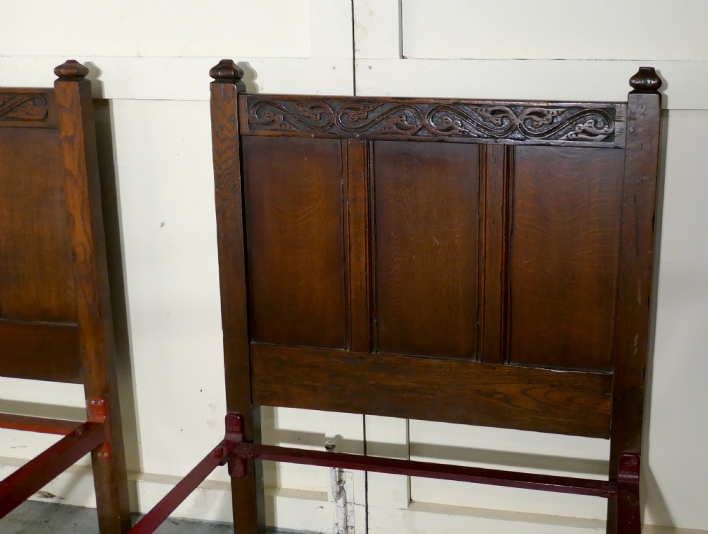 Pair of Arts and Crafts Gothic Oak Twin Beds View IV