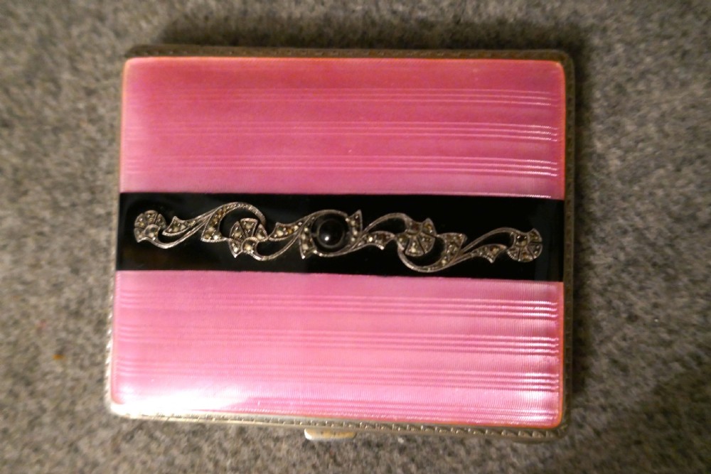 French Silver and Pink Guilloche Enamel Art Deco Cigarette Case View V