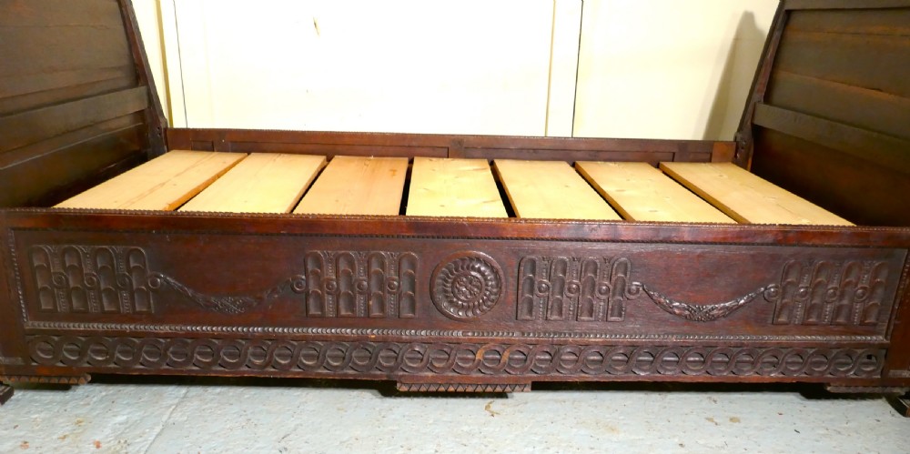 19th Century Carved Oak Day Bed or Ships Sleigh Bed. View IV