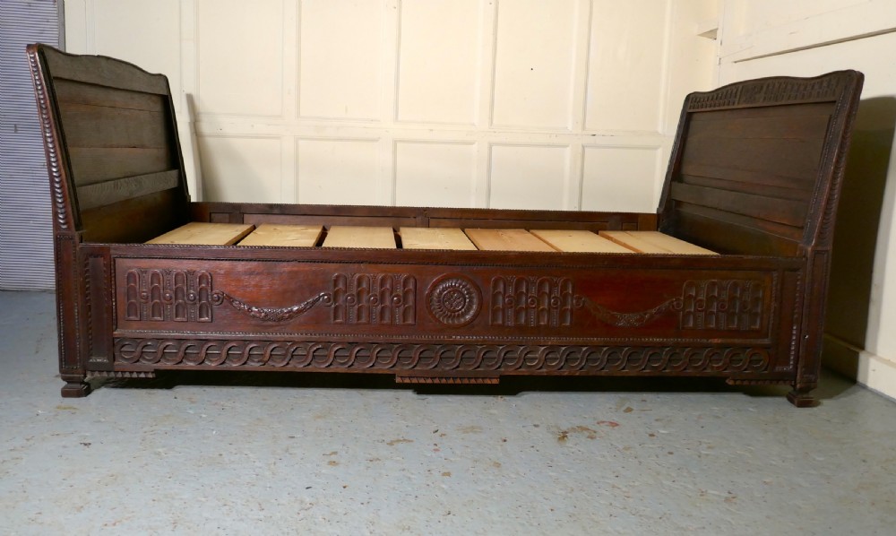 19th Century Carved Oak Day Bed or Ships Sleigh Bed. View VII