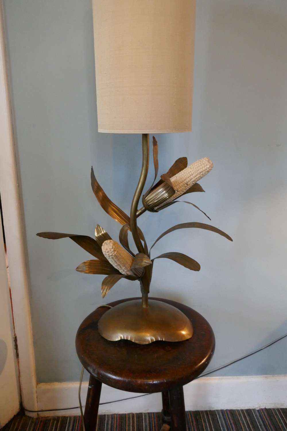 A Very Unusual French Brass and Copper Harvest Table Lamp View VII