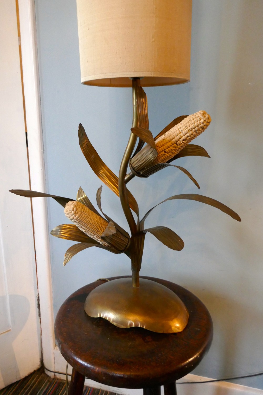 A Very Unusual French Brass and Copper Harvest Table Lamp View VIII