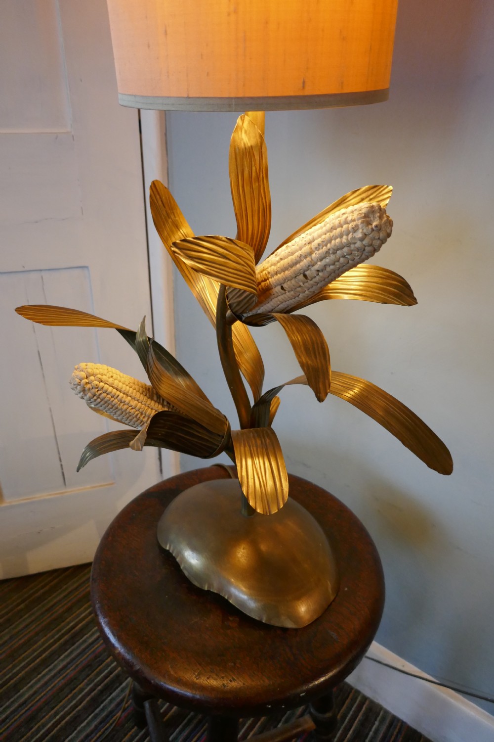 A Very Unusual French Brass and Copper Harvest Table Lamp View IX