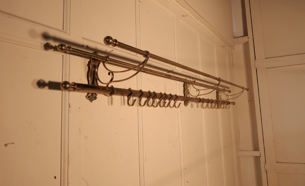 Long 16 Sliding Hook French Art Deco Brass Hat and Coat Rack