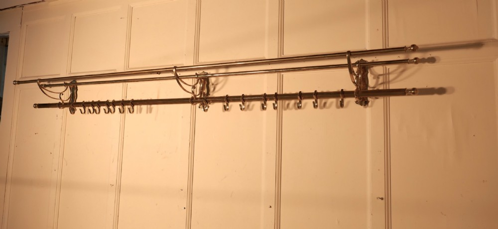 Long 16 Sliding Hook French Art Deco Brass Hat and Coat Rack View V
