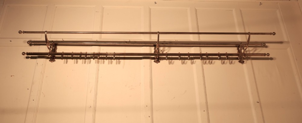 Long 16 Sliding Hook French Art Deco Brass Hat and Coat Rack View VI