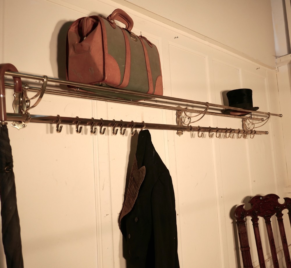 Long 16 Sliding Hook French Art Deco Brass Hat and Coat Rack View VII