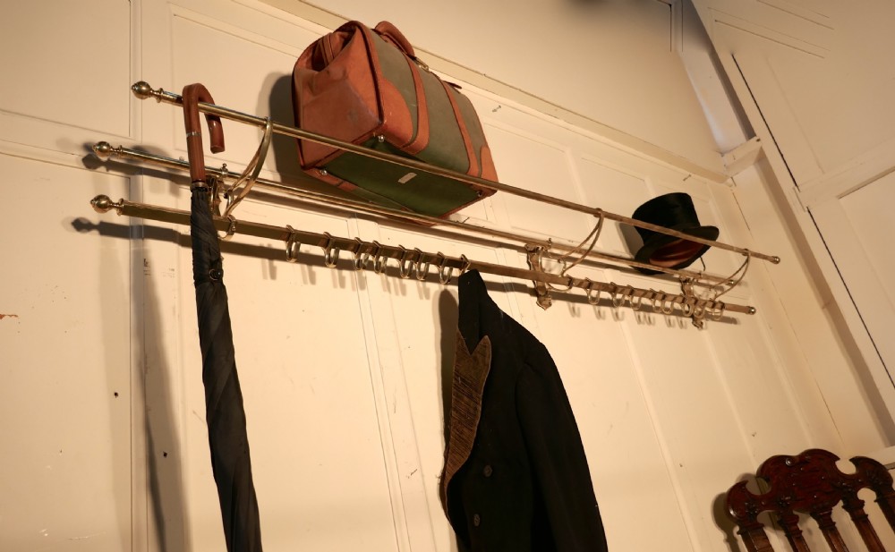 Long 16 Sliding Hook French Art Deco Brass Hat and Coat Rack View VIII