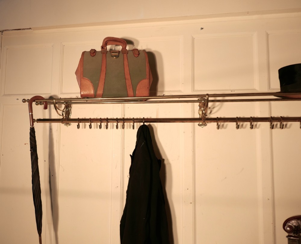 Long 16 Sliding Hook French Art Deco Brass Hat and Coat Rack View IX