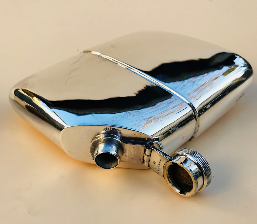 Oversized Silver Hall Marked Hip Flask and Cup. Date 1919 View II