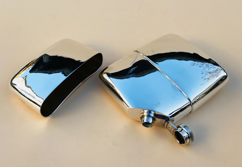 Oversized Silver Hall Marked Hip Flask and Cup. Date 1919 View III