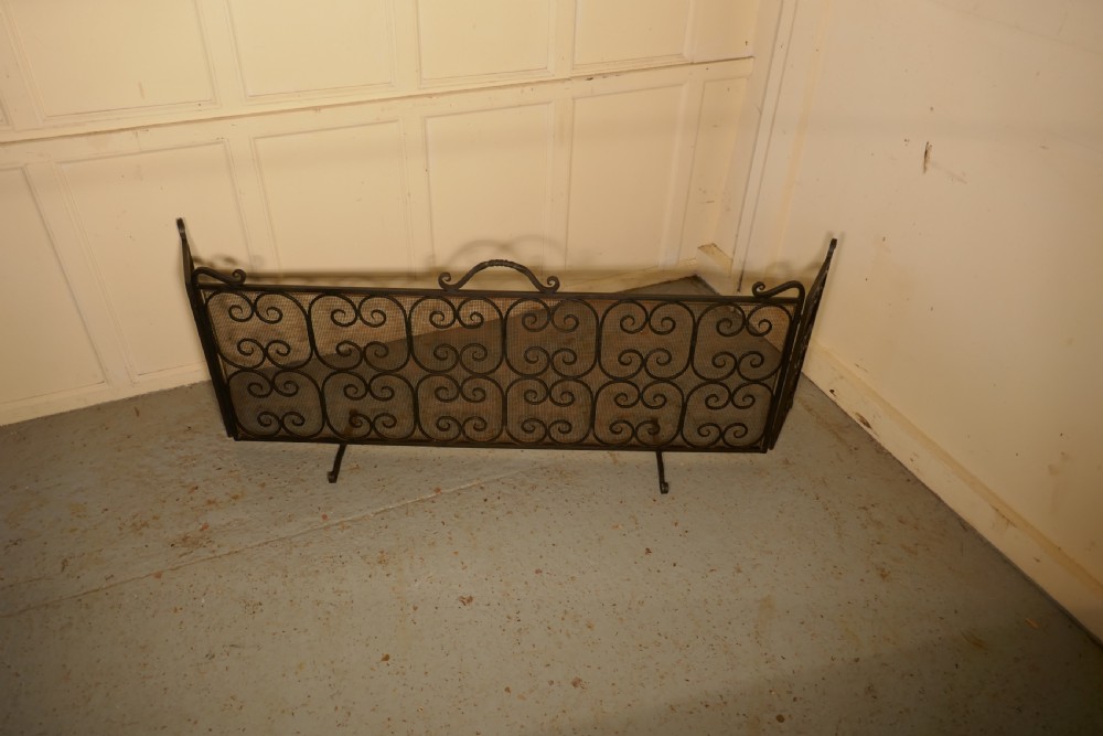 Unusual Large Folding Wrought Iron Fire Guard for Inglenook Fireplace View II