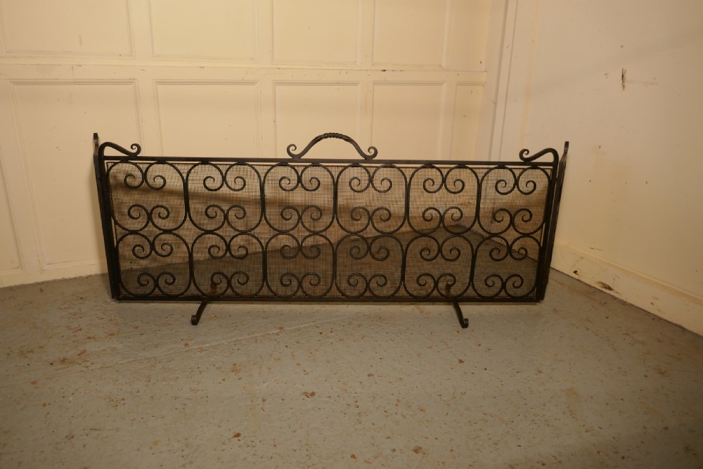 Unusual Large Folding Wrought Iron Fire Guard for Inglenook Fireplace View III