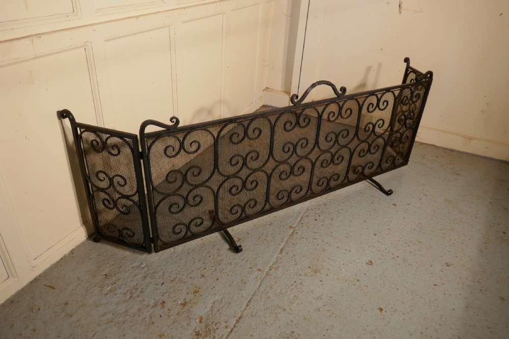 Unusual Large Folding Wrought Iron Fire Guard for Inglenook Fireplace View IV