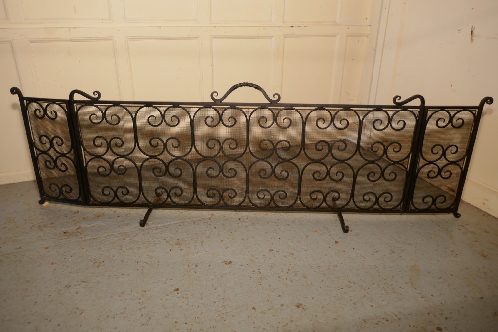 Unusual Large Folding Wrought Iron Fire Guard for Inglenook Fireplace View V