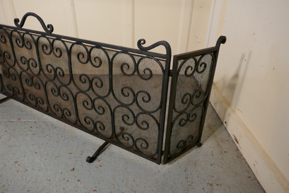 Unusual Large Folding Wrought Iron Fire Guard for Inglenook Fireplace View VI