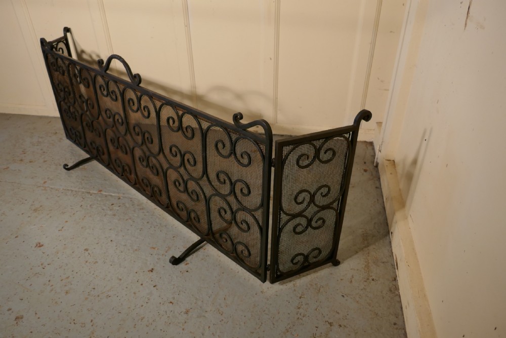 Unusual Large Folding Wrought Iron Fire Guard for Inglenook Fireplace View VII