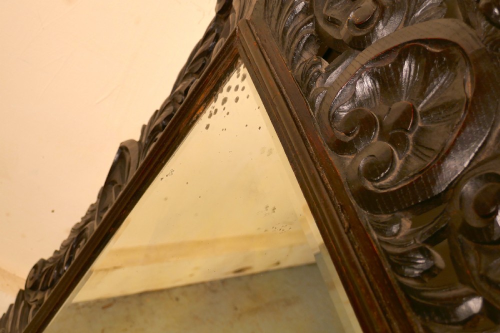 Large Gothic Green Man Carved Oak Mirror View VI