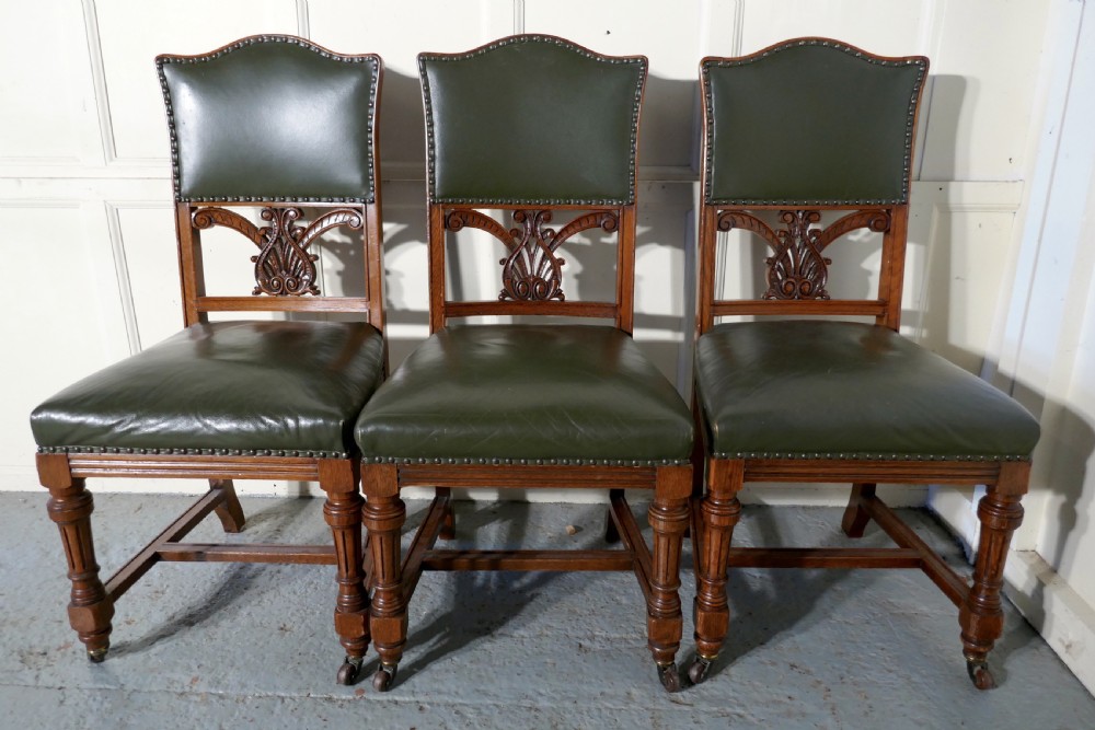 Set of 11 Arts and Crafts Golden Oak and Leather Dining Chairs   View IX