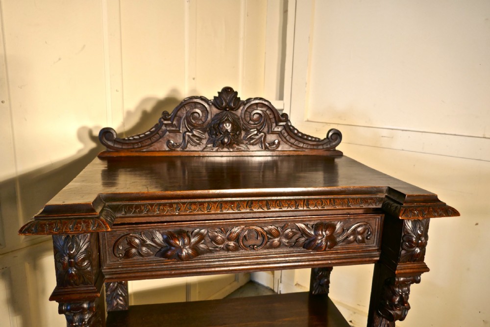 Small Gothic Victorian Carved Oak Green Man Buffet.  View VII