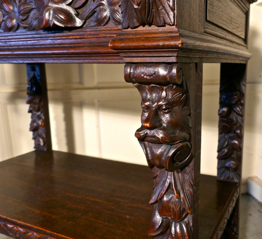 Small Gothic Victorian Carved Oak Green Man Buffet.  View IX