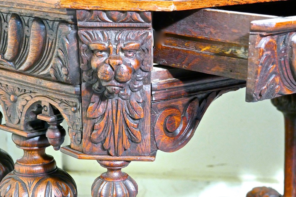An Early 19th Century Green Man Carved Oak Hall or Centre Table View VII