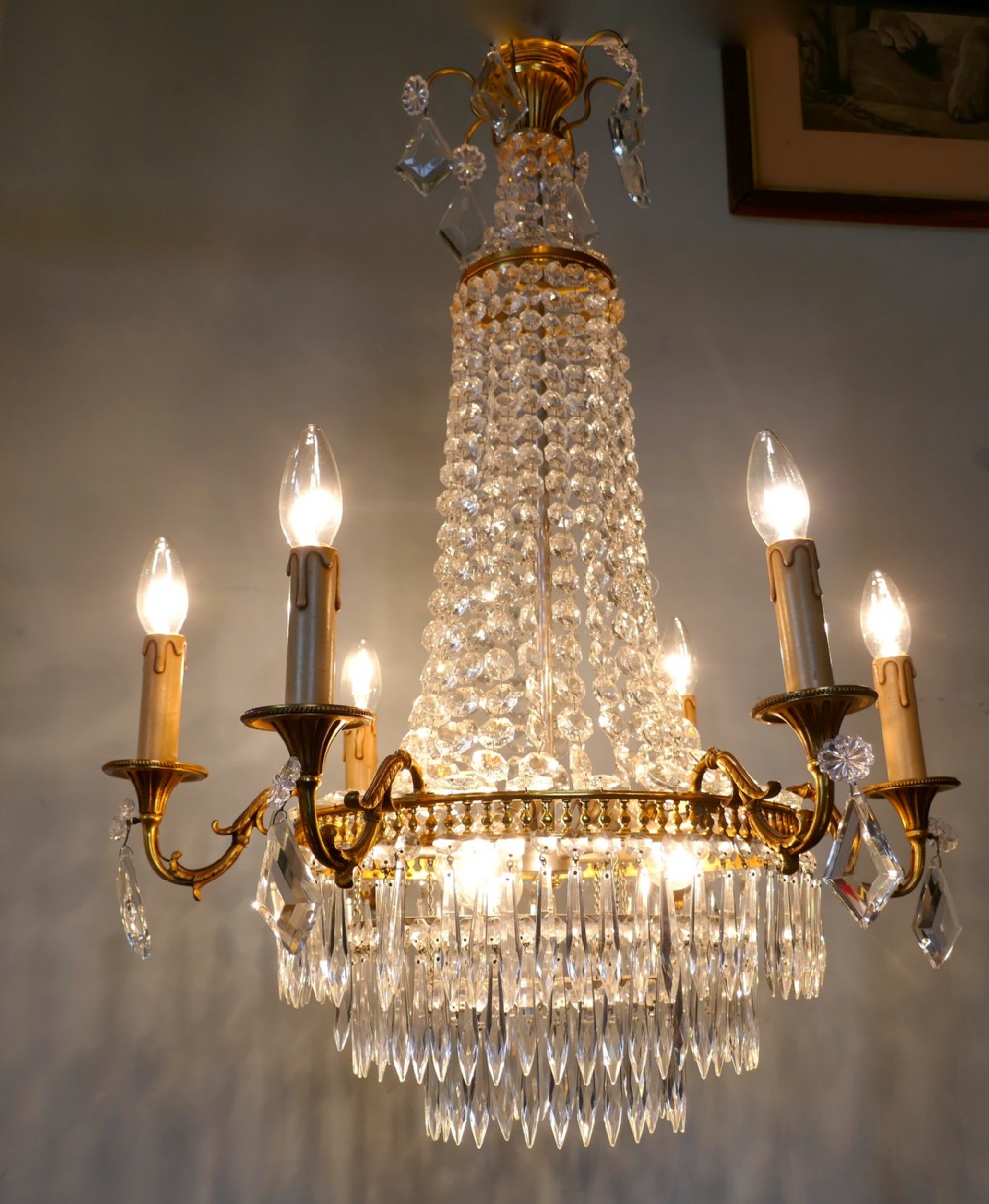 Very Large French Empire Style Tent and Waterfall Chandelier