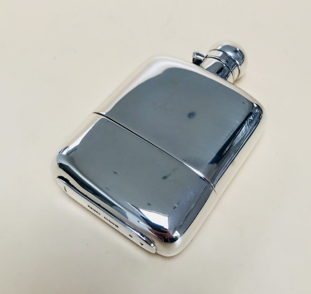 A Solid Silver Hall Marked Hip Flask and Cup 1901