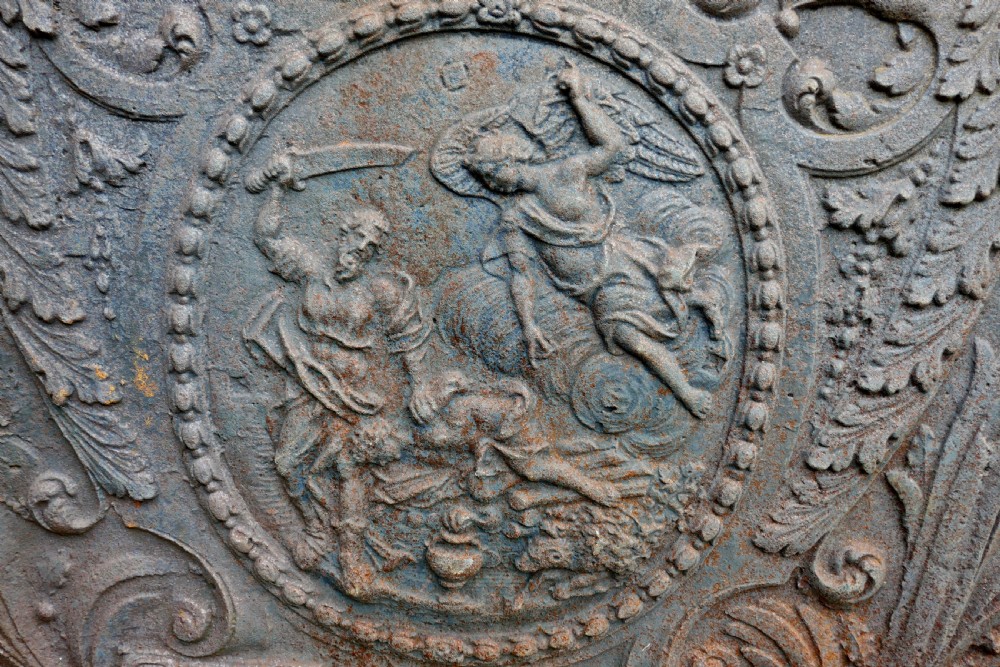 Large Heavy 17th Century Louis XIV French Cast Iron Fire Back  View II