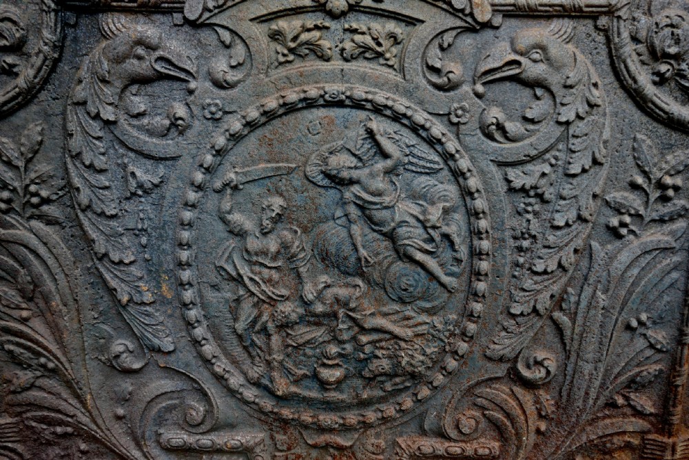 Large Heavy 17th Century Louis XIV French Cast Iron Fire Back  View VI