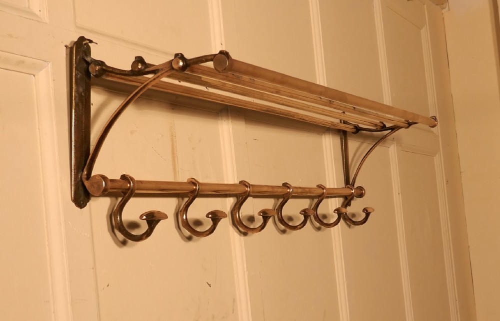 French Art Deco Brass Hat and Coat Rack, Railway Train Style