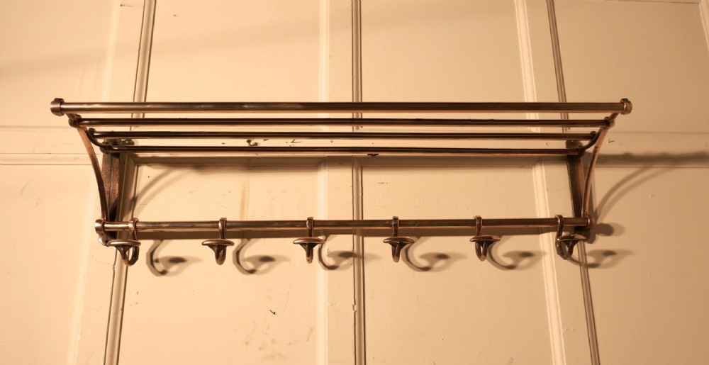 French Art Deco Brass Hat and Coat Rack, Railway Train Style View IV