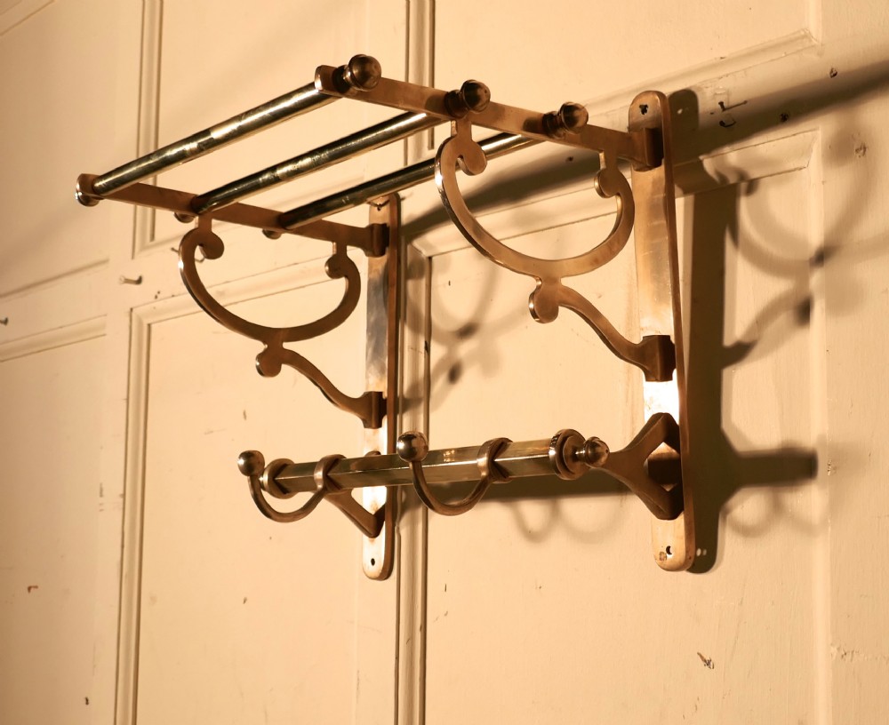 Small French Art Deco Brass Hat and Coat Rack, Railway Train Style