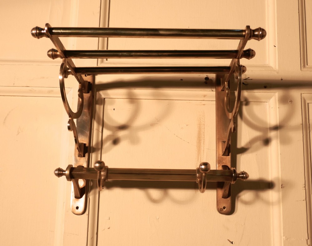 Small French Art Deco Brass Hat and Coat Rack, Railway Train Style View II