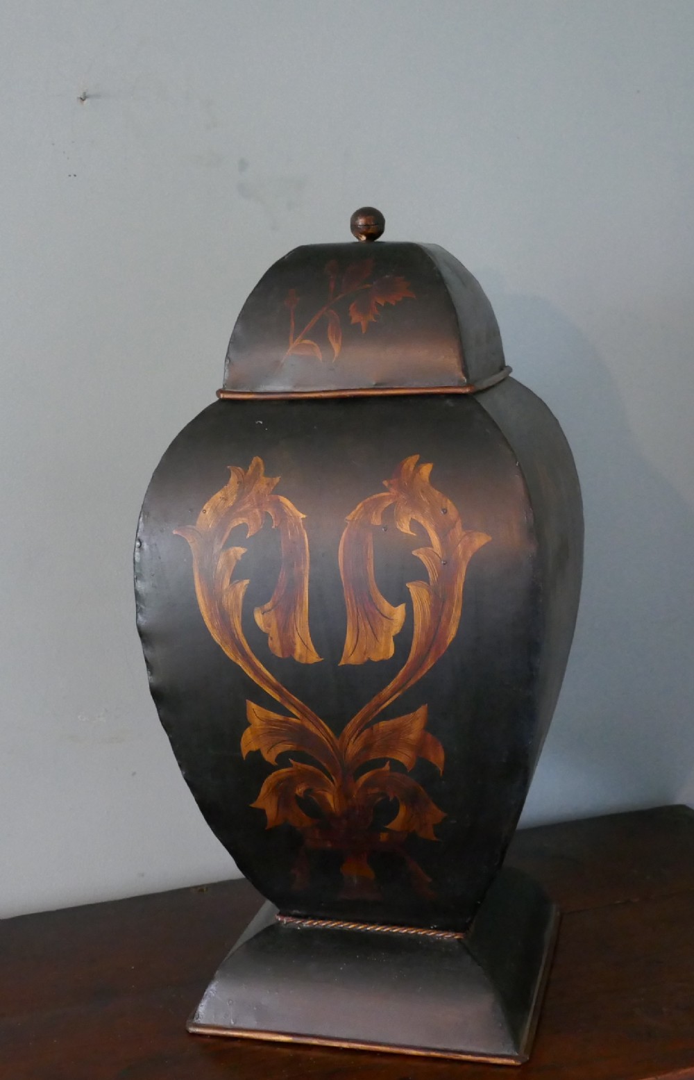 Large Toleware Tea Tin, Grocer’s Shop Display Tea Canister
