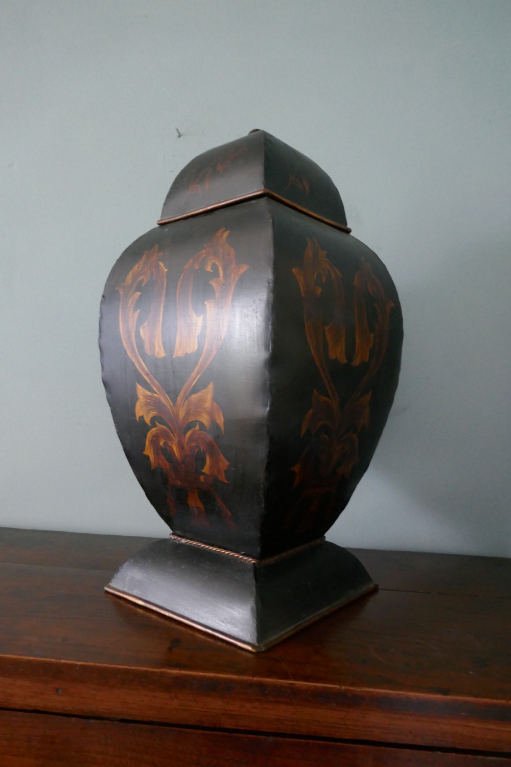 Large Toleware Tea Tin, Grocer’s Shop Display Tea Canister View III