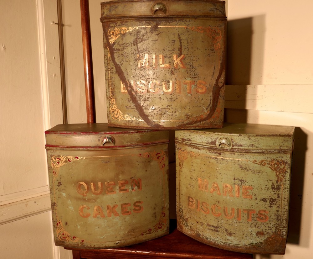 5 Large Victorian Baker’s Shop Tins, Toleware Biscuit Canisters View VI