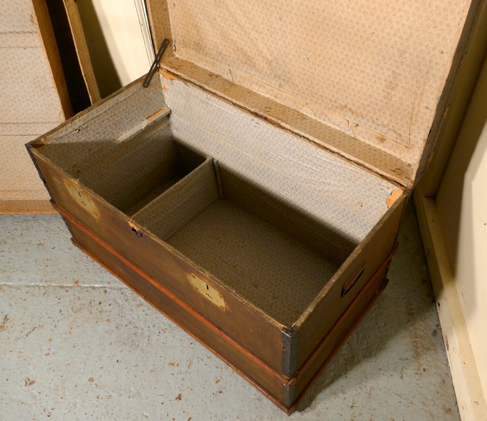 A Vintage Brass and Bound Canvas Travel Steamer Trunk View VII