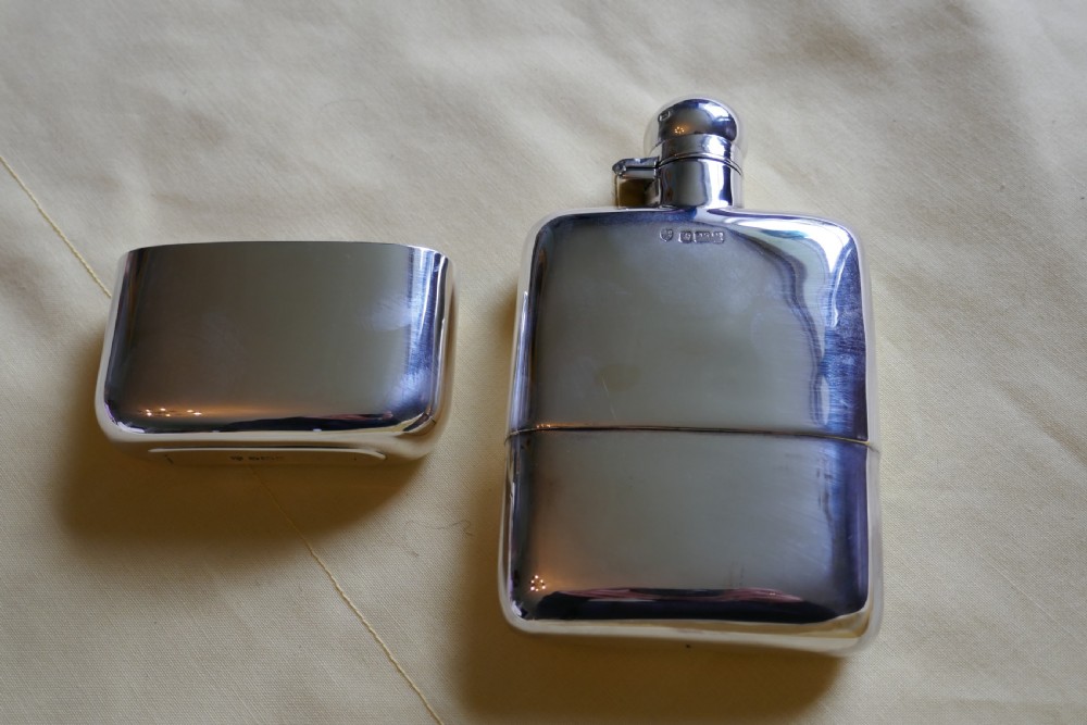 A Solid Silver Hall Marked Hip Flask and Cup by Stewart Dawson & Co, 1912 View IV