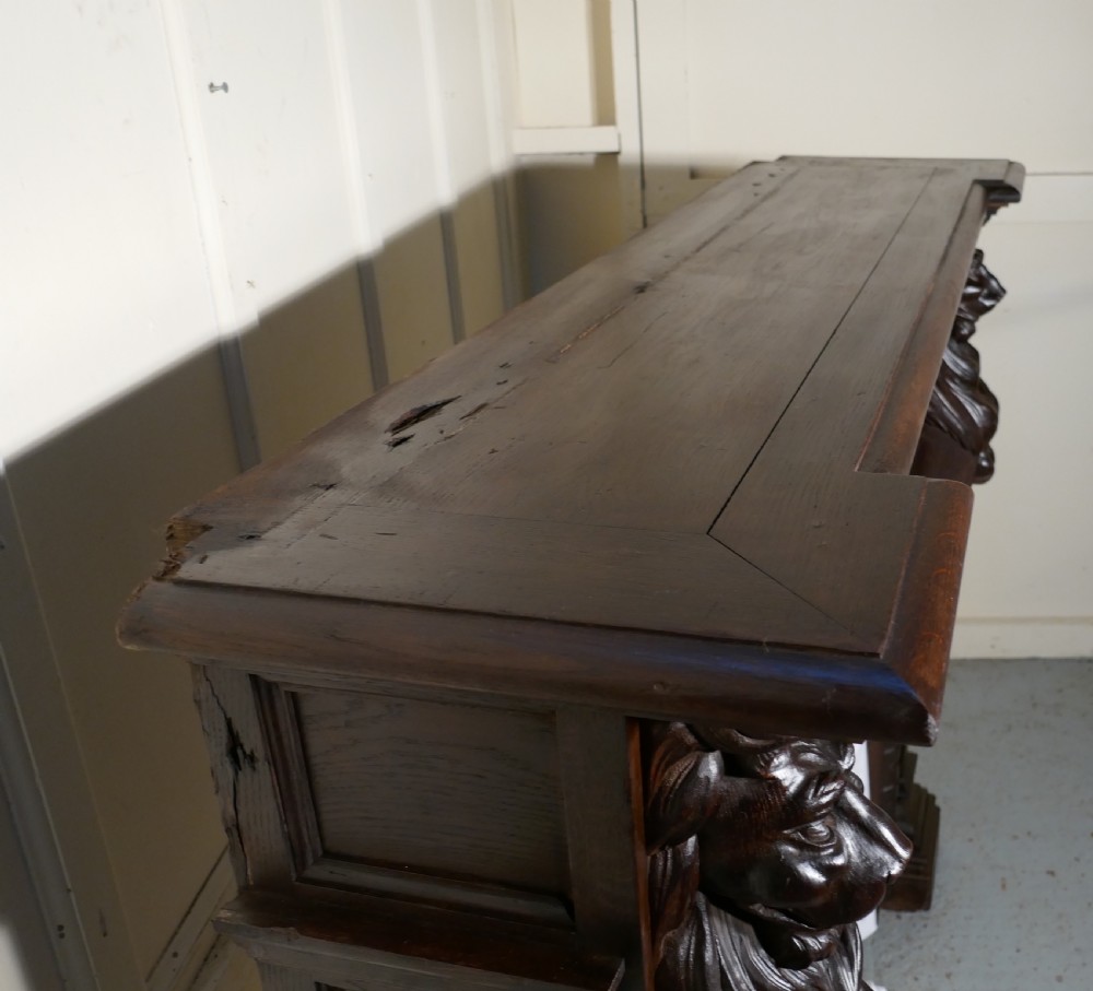 19th Century Gothic Lions Mask Carved Oak Fire Place View VII