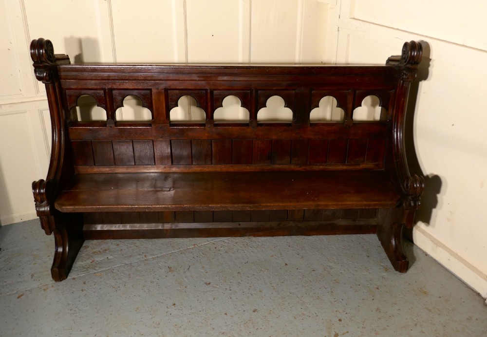 Victorian Gothic Carved Oak Pew 