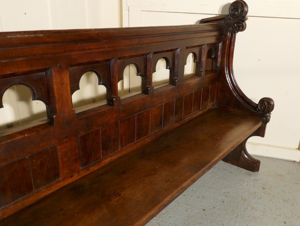 Victorian Gothic Carved Oak Pew  View II