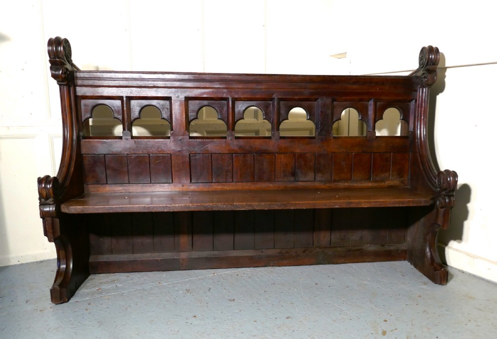 Victorian Gothic Carved Oak Pew  View V