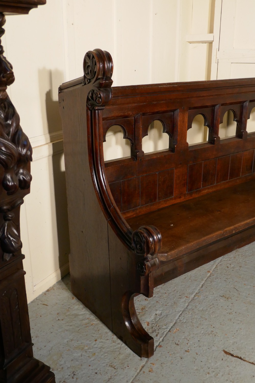 Victorian Gothic Carved Oak Pew  View VII