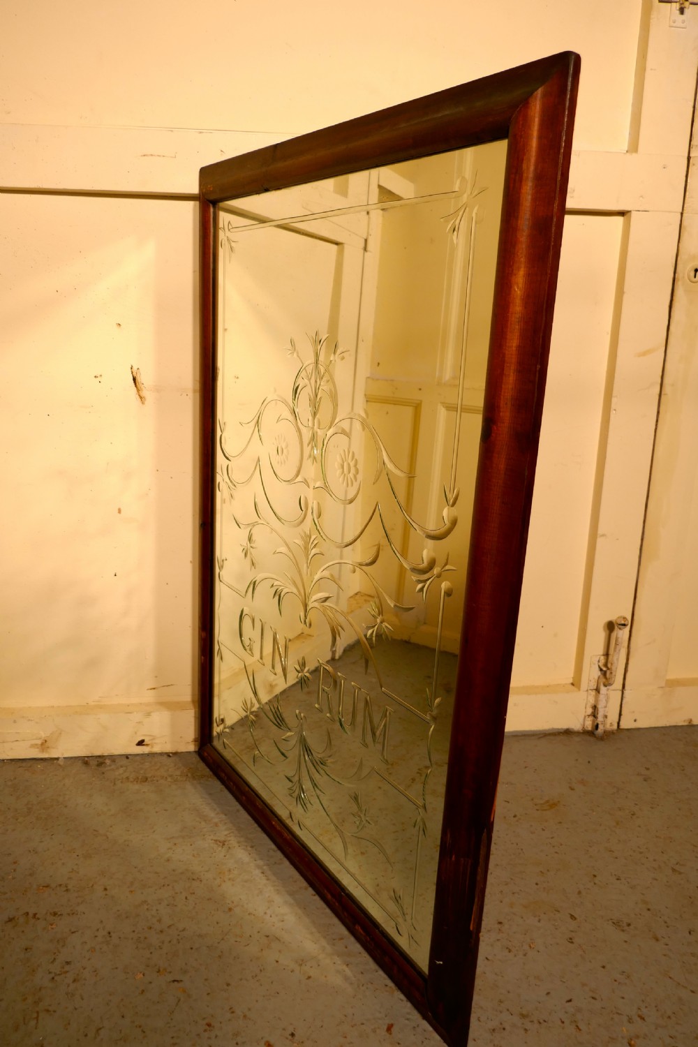 A Pair of Large Etched Glass Pub Mirrors View III